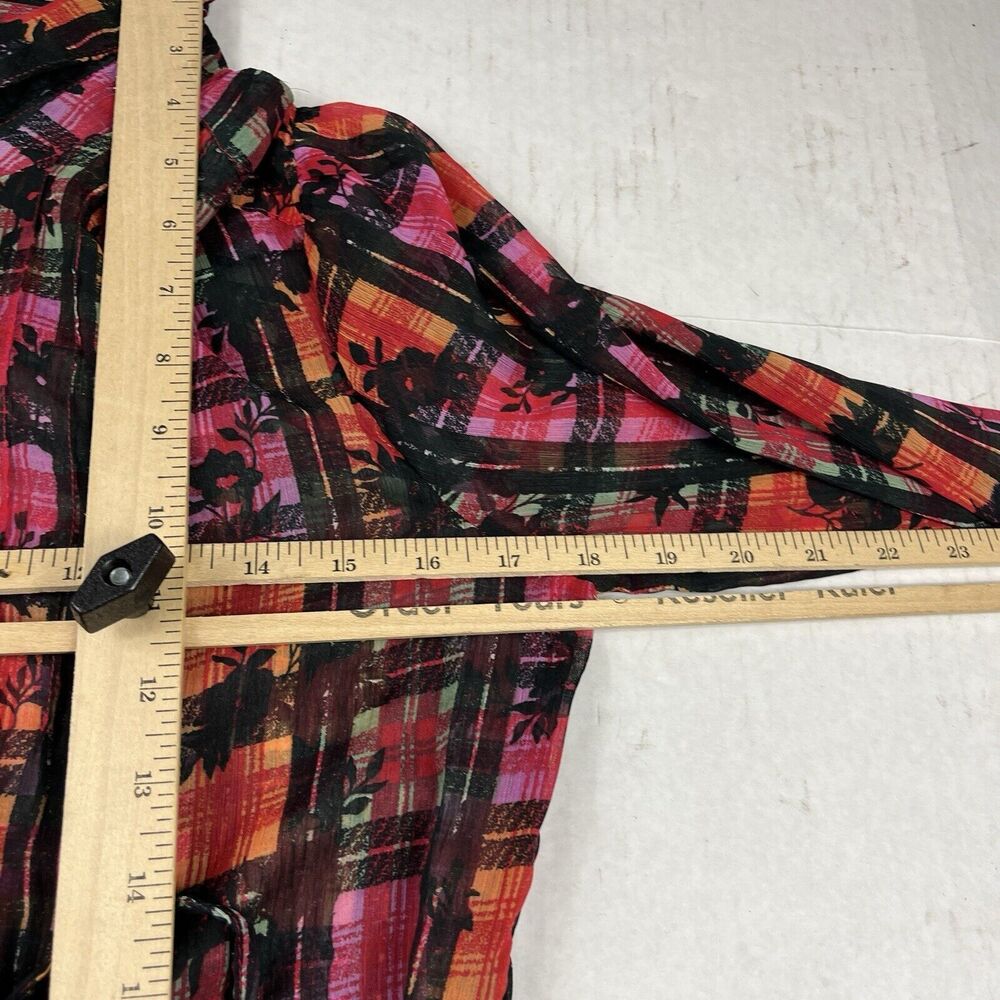 Free People Jerra Maxi Shirt Dress Plaid Punk Button Down Sheer Waist Tie MEDIUM - Picture 9 of 14